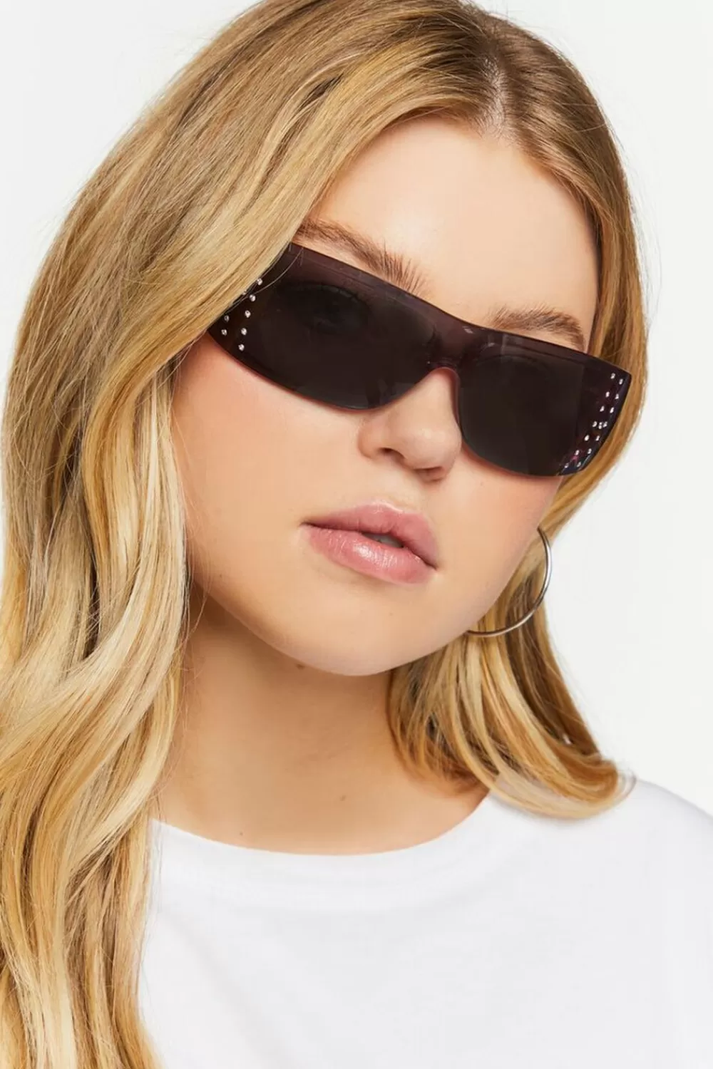 Sunglasses + Readers>Forever 21 Rhinestone Shield Sunglasses Pink/Black