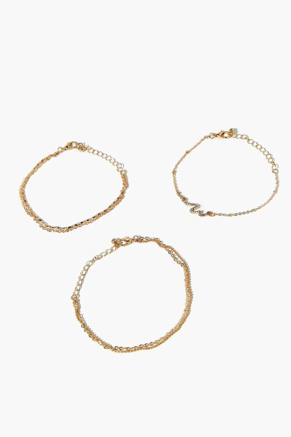 Bracelets>Forever 21 Rhinestone Snake Charm Bracelet Set Gold
