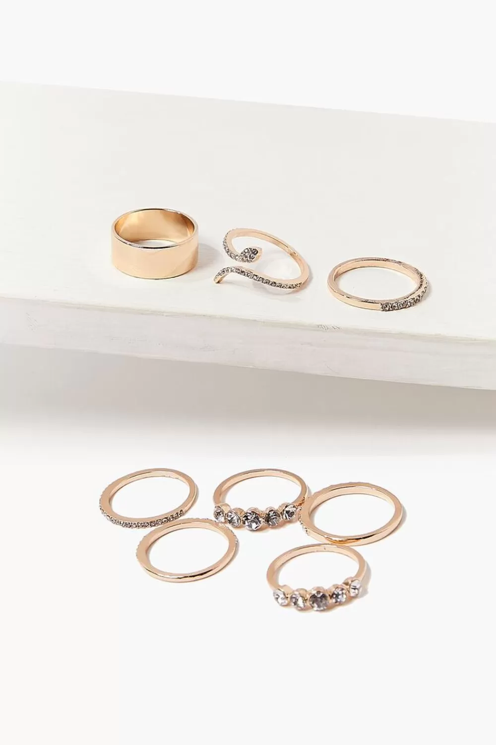 Rings>Forever 21 Rhinestone Snake Ring Set Clear/Gold