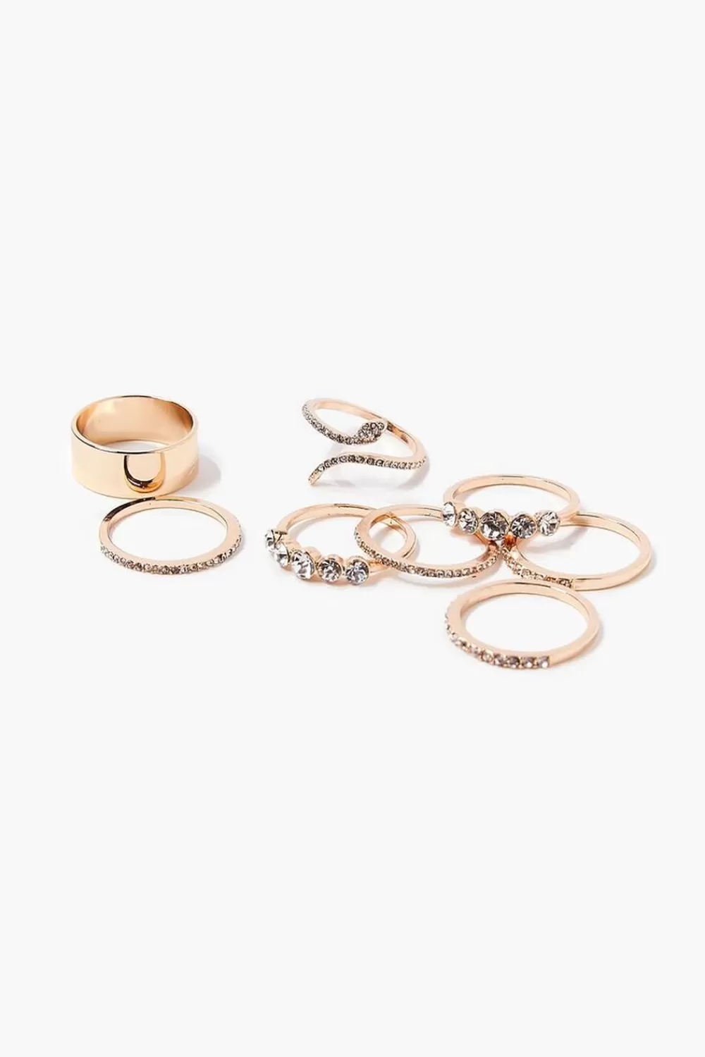 Rings>Forever 21 Rhinestone Snake Ring Set Clear/Gold