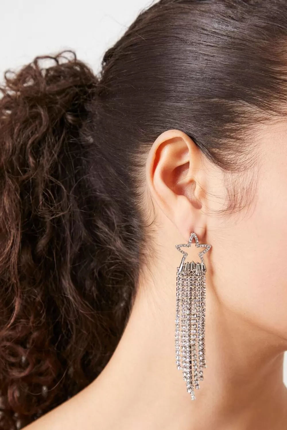 Earrings>Forever 21 Rhinestone Star Duster Earrings Silver/Clear