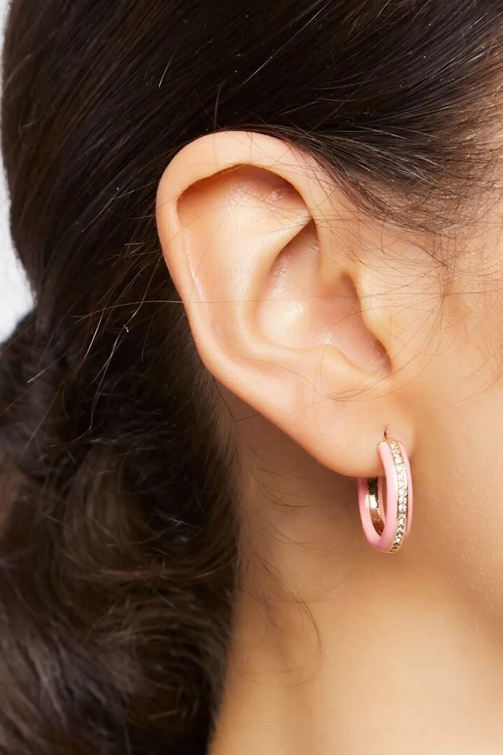 Earrings>Forever 21 Rhinestone-Trim Hoop Earrings Pink/Gold
