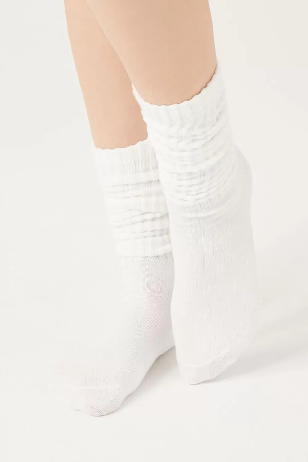 Loungewear>Forever 21 Ribbed Crew Socks White