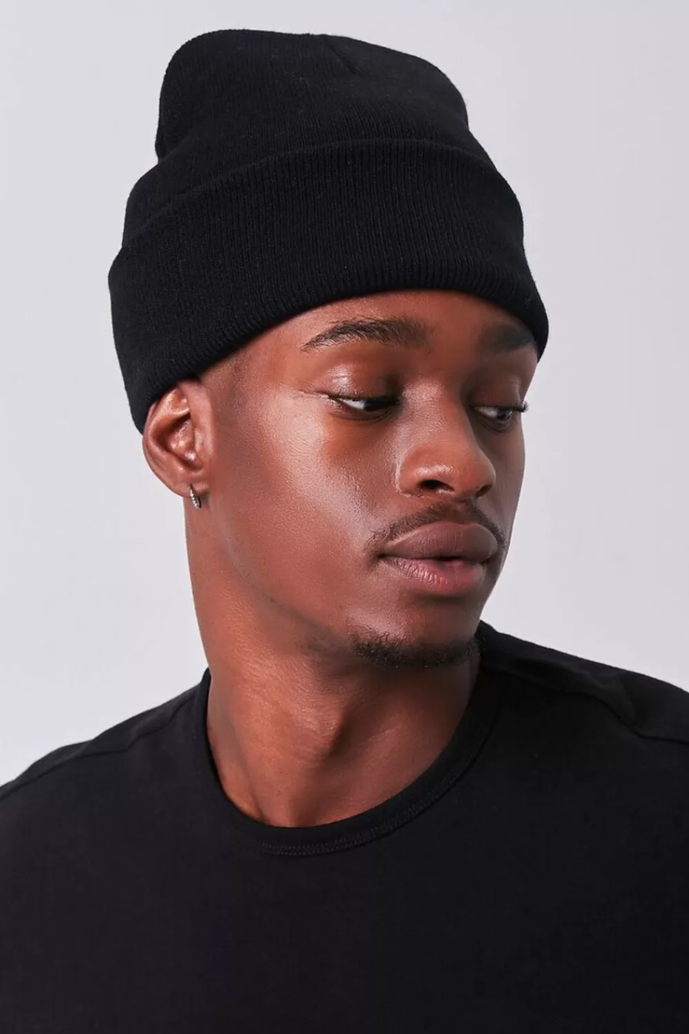 Hats + Beanies>Forever 21 Ribbed Foldover Beanie Black