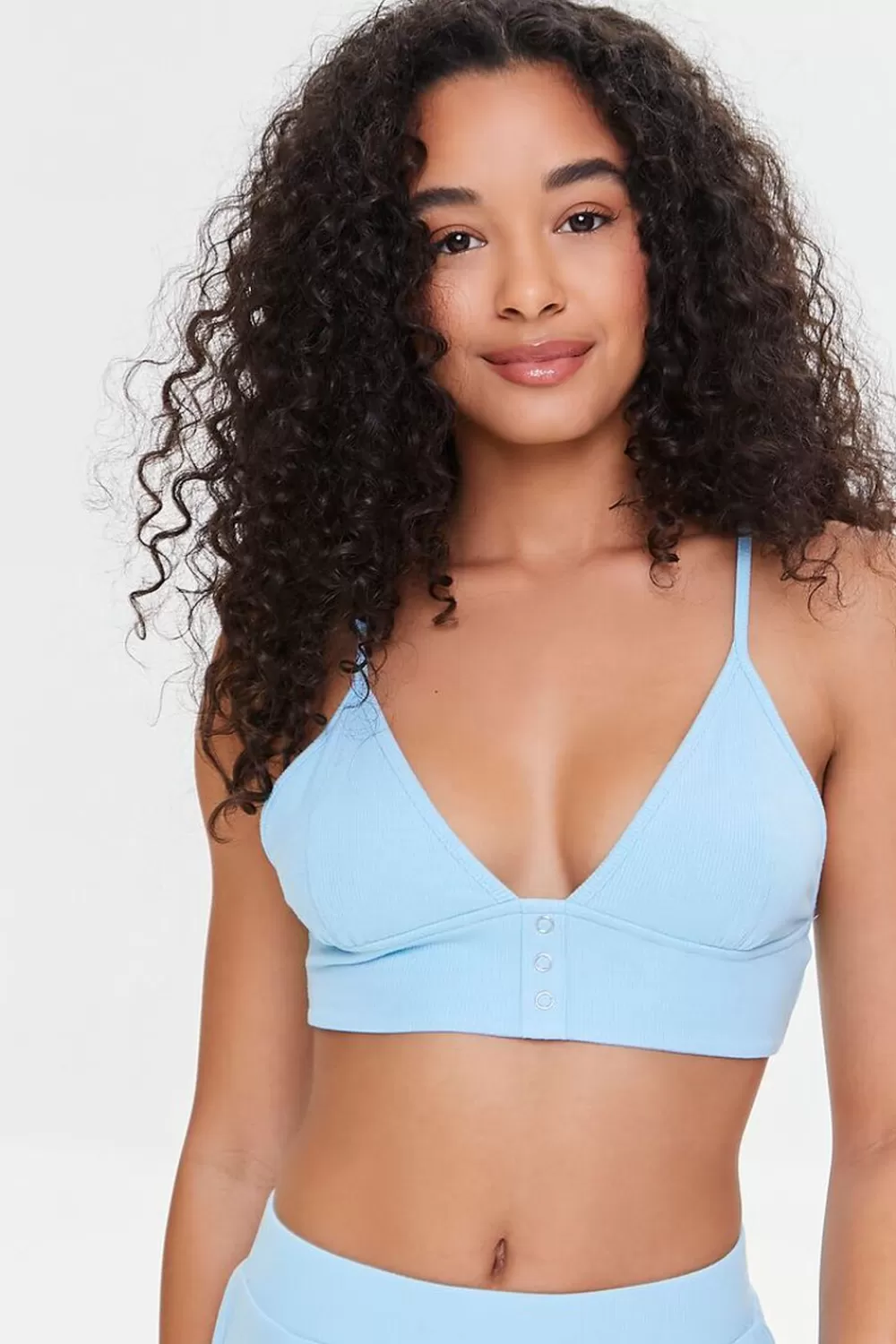 Matching Sets>Forever 21 Ribbed Knit Lounge Cropped Cami Sky Blue