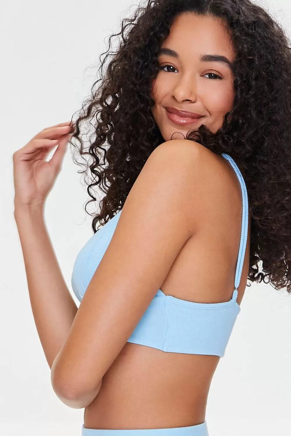 Matching Sets>Forever 21 Ribbed Knit Lounge Cropped Cami Sky Blue