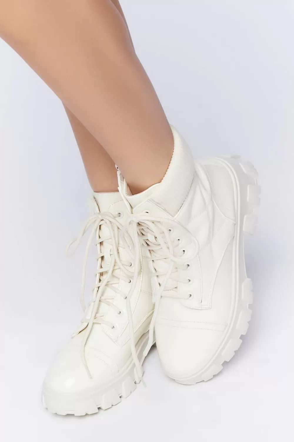 Boots + Booties>Forever 21 Ribbed Lug-Sole Booties Cream