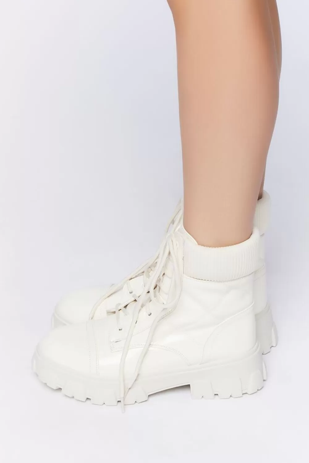 Boots + Booties>Forever 21 Ribbed Lug-Sole Booties Cream