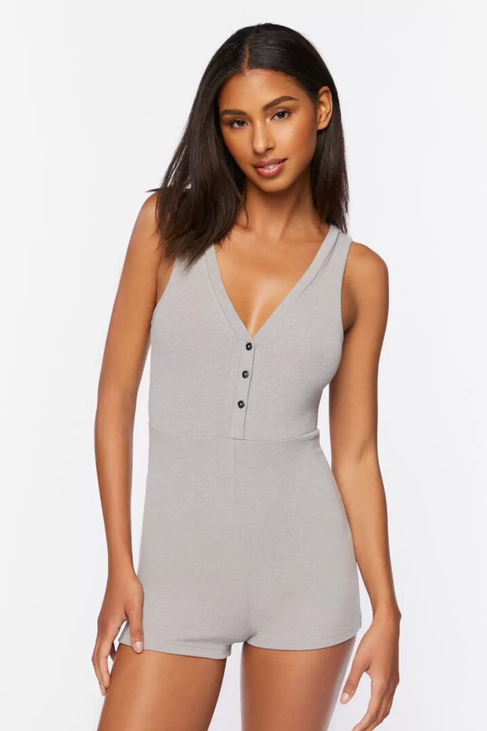 Loungewear>Forever 21 Ribbed Racerback Lounge Romper Heather Grey
