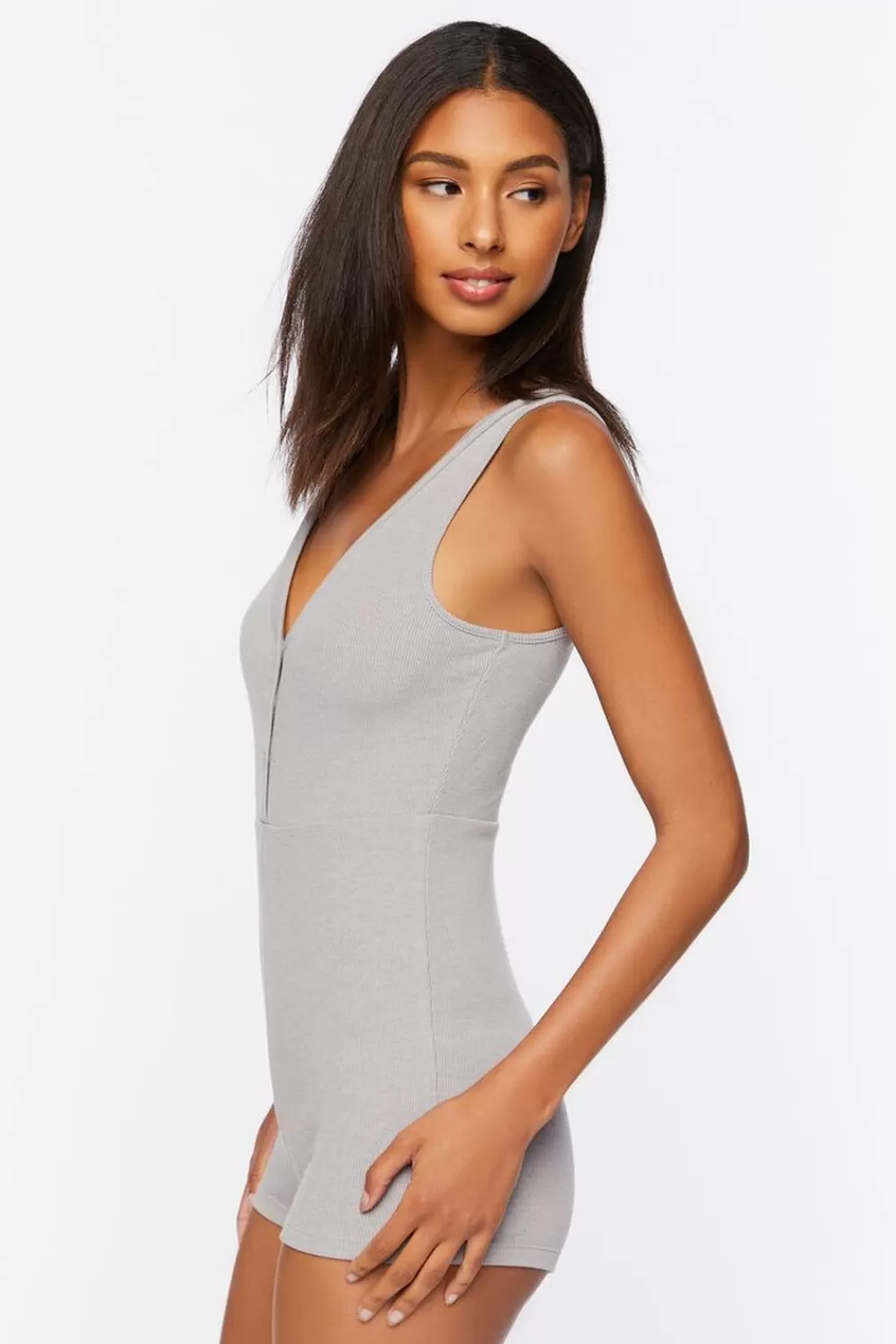 Loungewear>Forever 21 Ribbed Racerback Lounge Romper Heather Grey