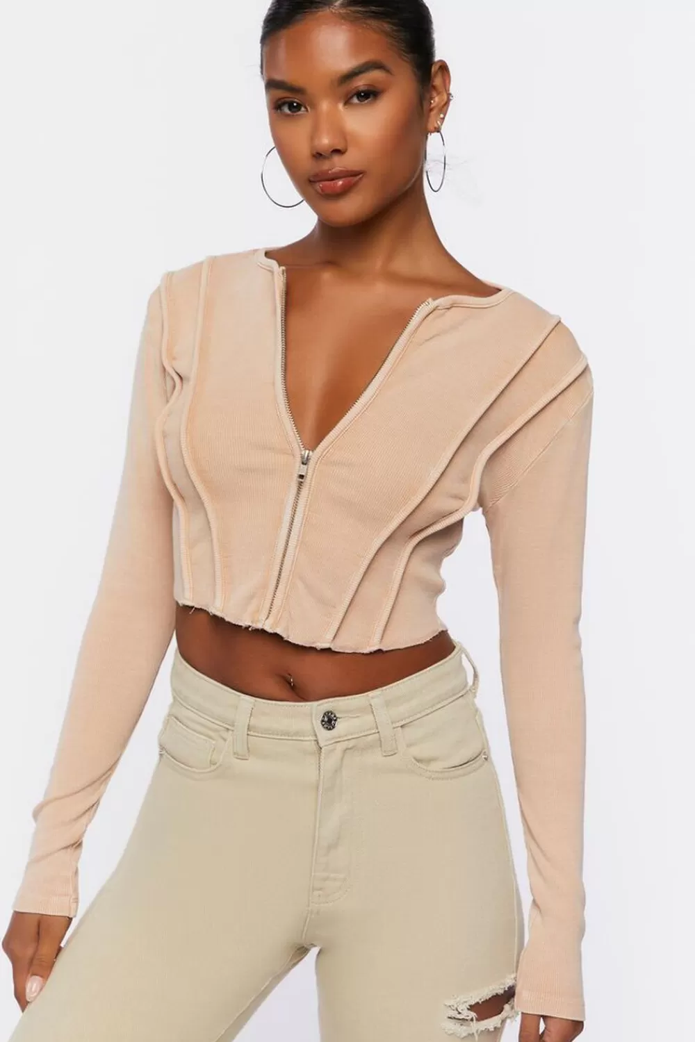 Forever 21 Ribbed Zip-Up Crop Top | Women Tops