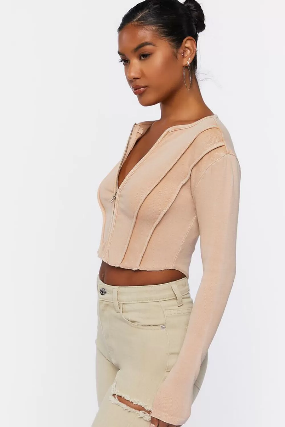 Forever 21 Ribbed Zip-Up Crop Top | Women Tops