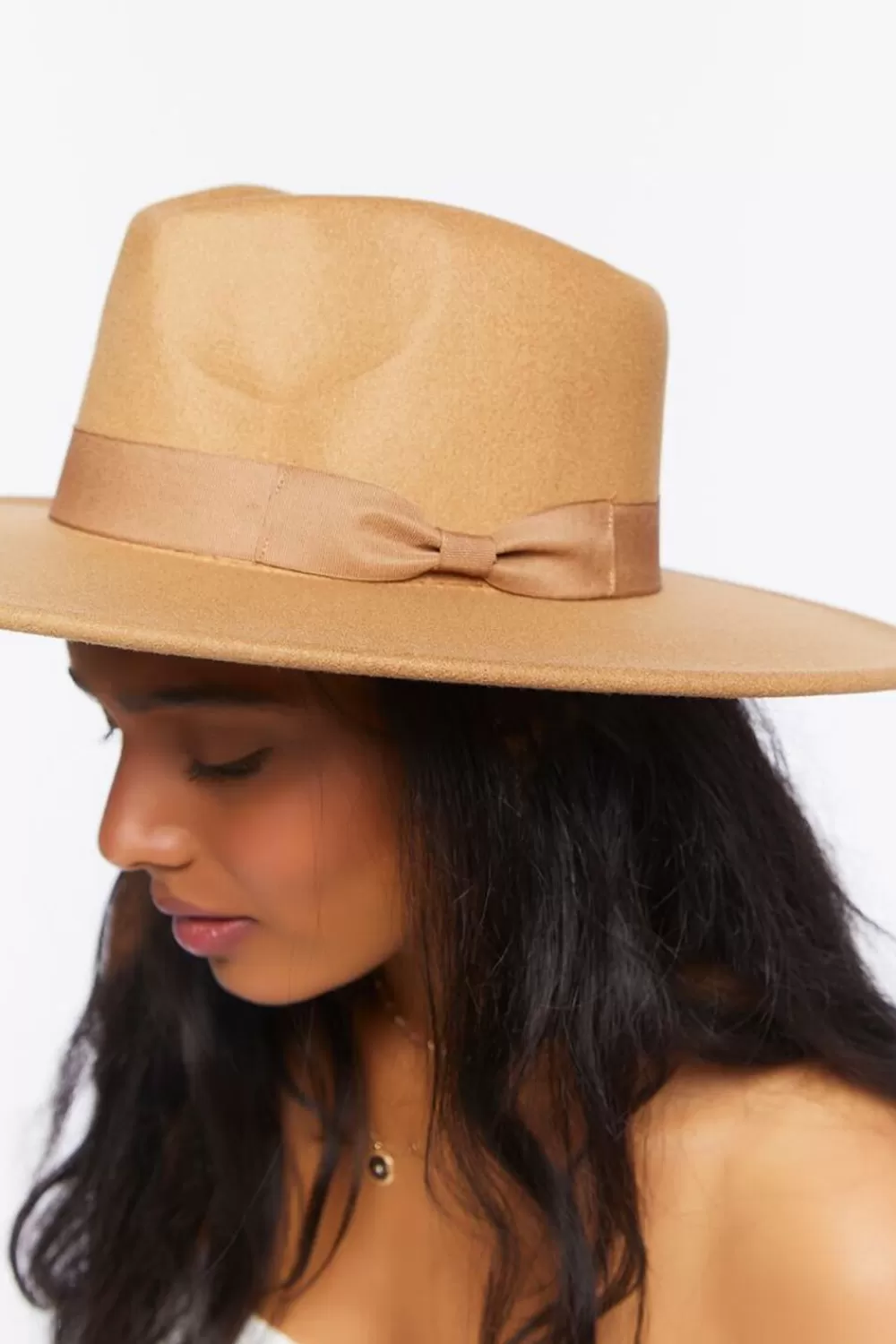 Hats + Beanies>Forever 21 Ribbon-Trim Fedora Toast