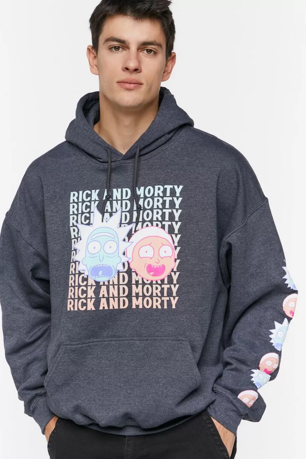 Graphic Tees>Forever 21 Rick & Morty Graphic Hoodie Charcoal/Multi