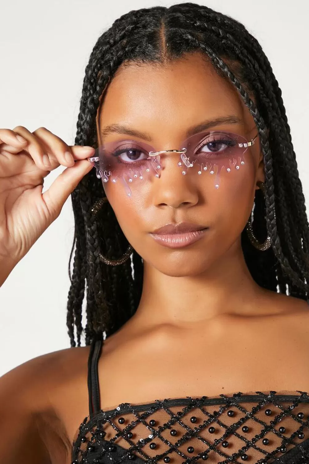 Sunglasses + Readers>Forever 21 Rimless Drip Lens Sunglasses Gold/Lavender