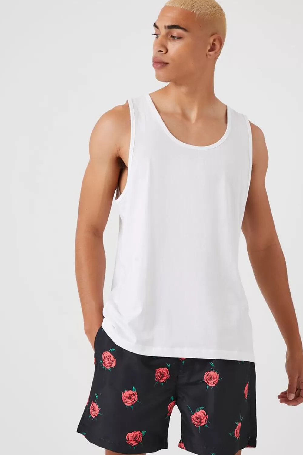 Bottoms>Forever 21 Rose Print Swim Trunks Black/Multi
