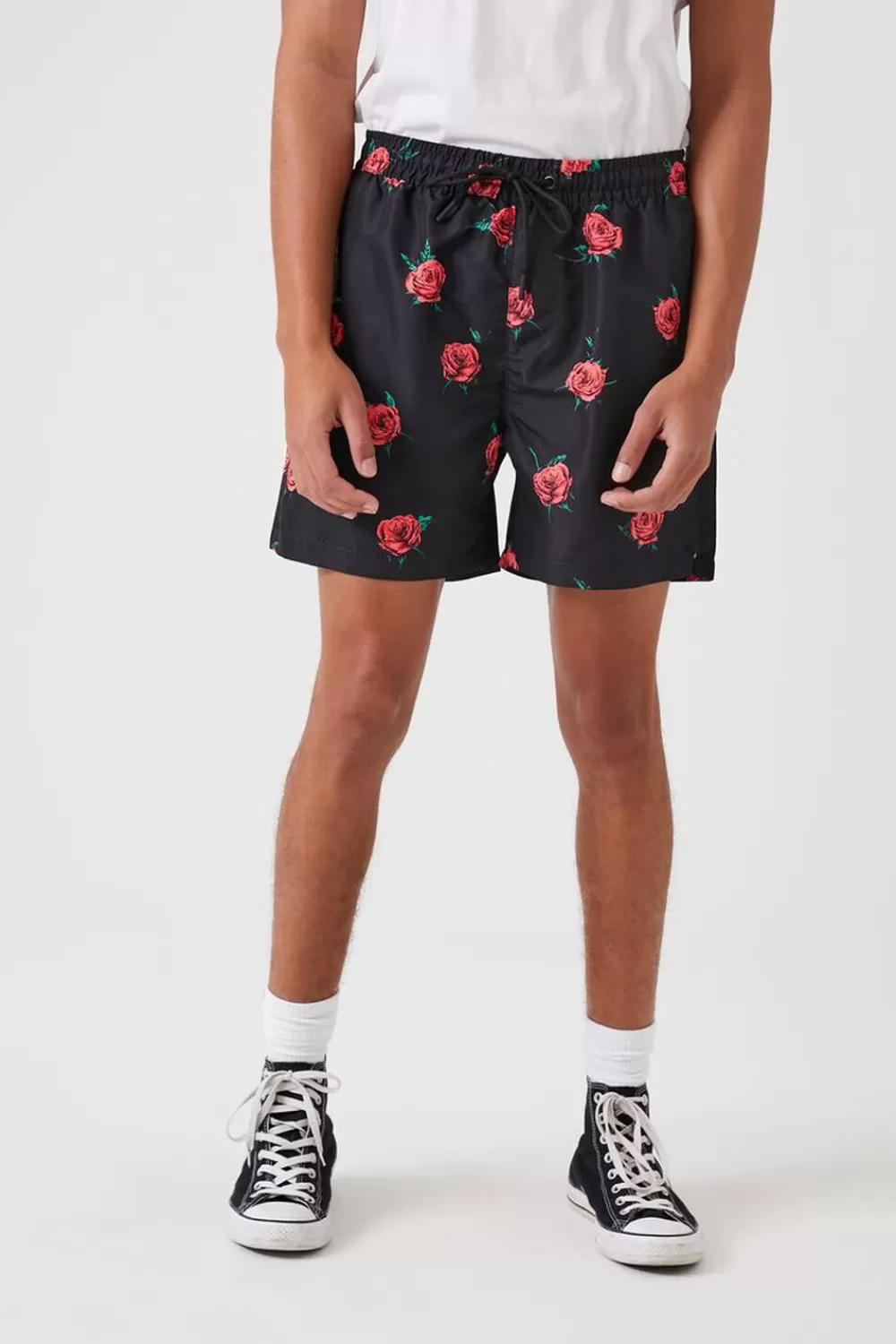 Bottoms>Forever 21 Rose Print Swim Trunks Black/Multi