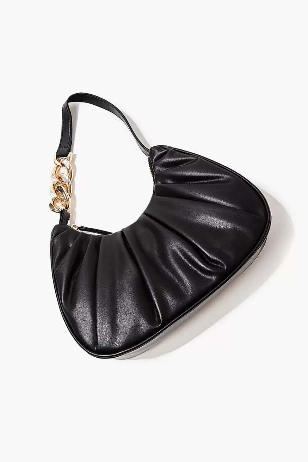 Bags + Backpacks>Forever 21 Ruched Baguette Shoulder Bag Black