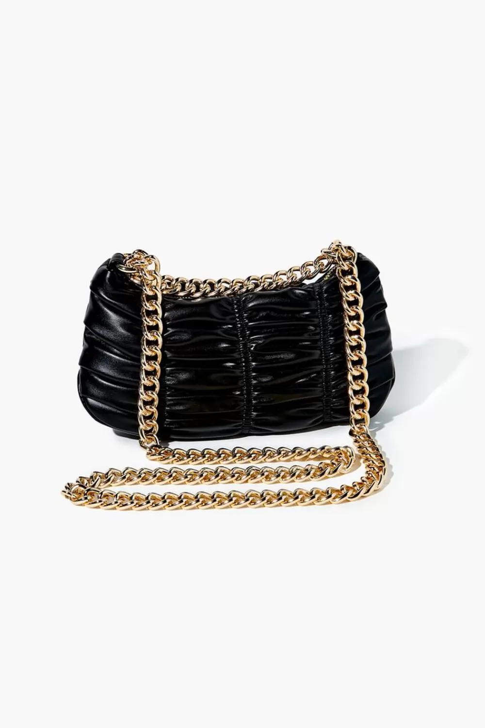 Bags + Backpacks>Forever 21 Ruched Baguette Shoulder Bag Black