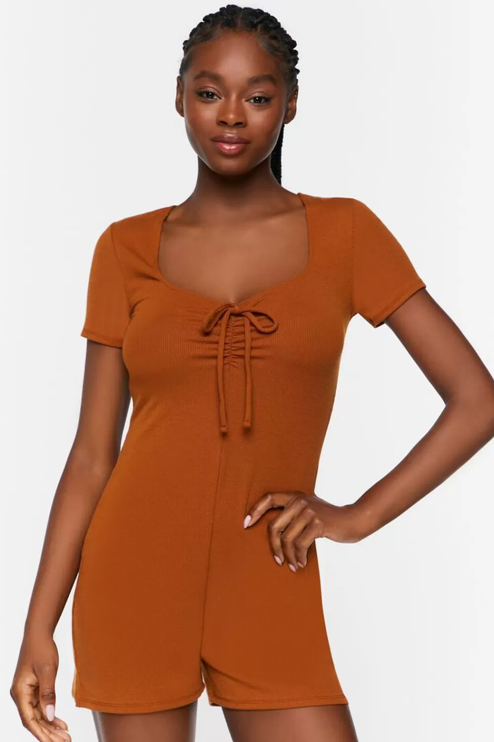 Loungewear>Forever 21 Ruched Drawstring Lounge Romper Root Beer