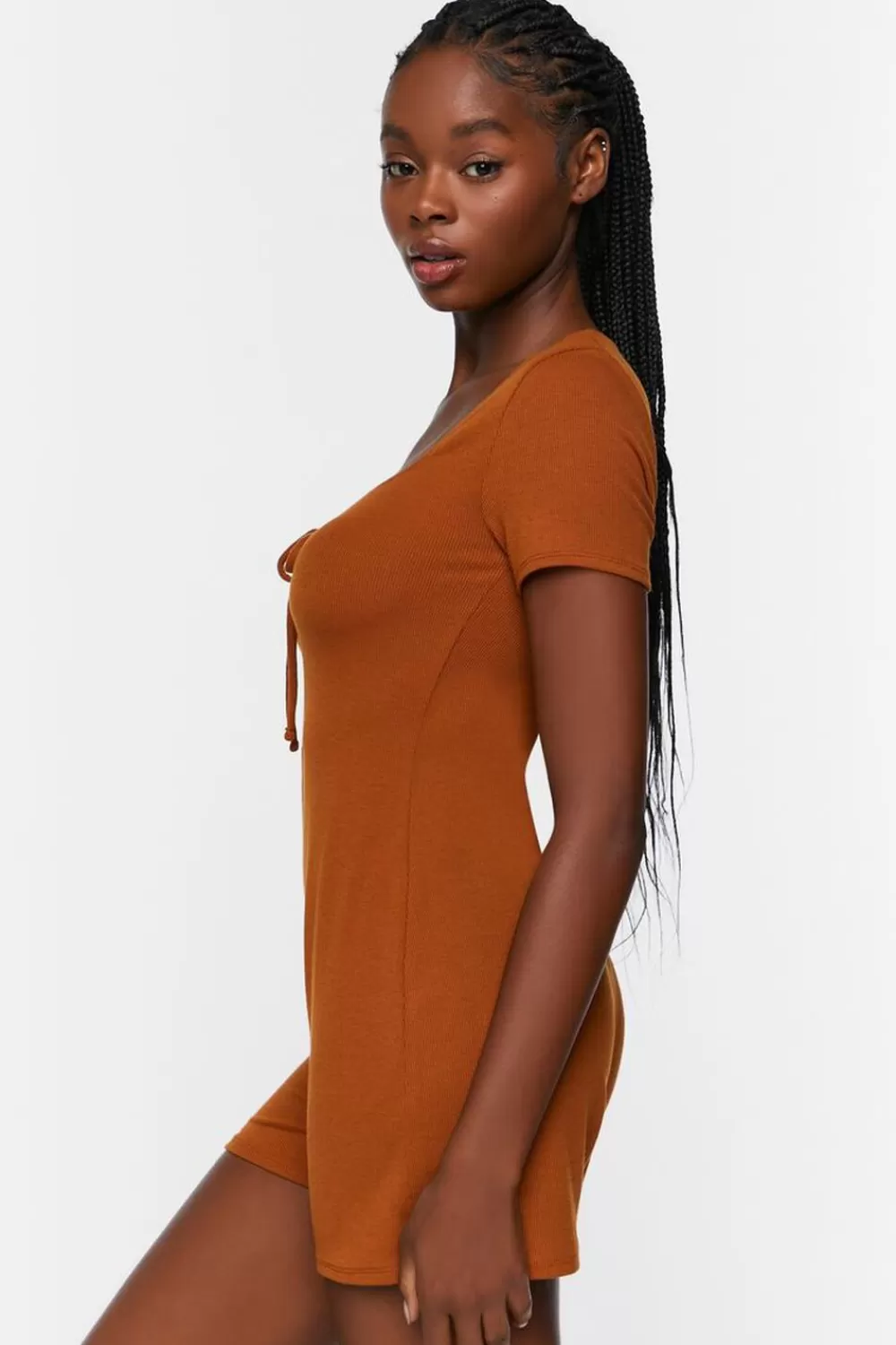 Loungewear>Forever 21 Ruched Drawstring Lounge Romper Root Beer