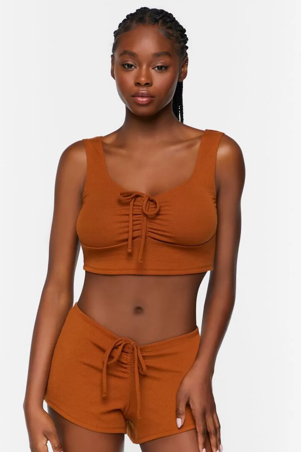 Matching Sets>Forever 21 Ruched Drawstring Lounge Shorts Root Beer