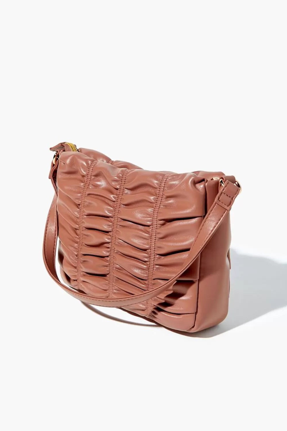 Bags + Backpacks>Forever 21 Ruched Faux Leather Crossbody Bag Tan