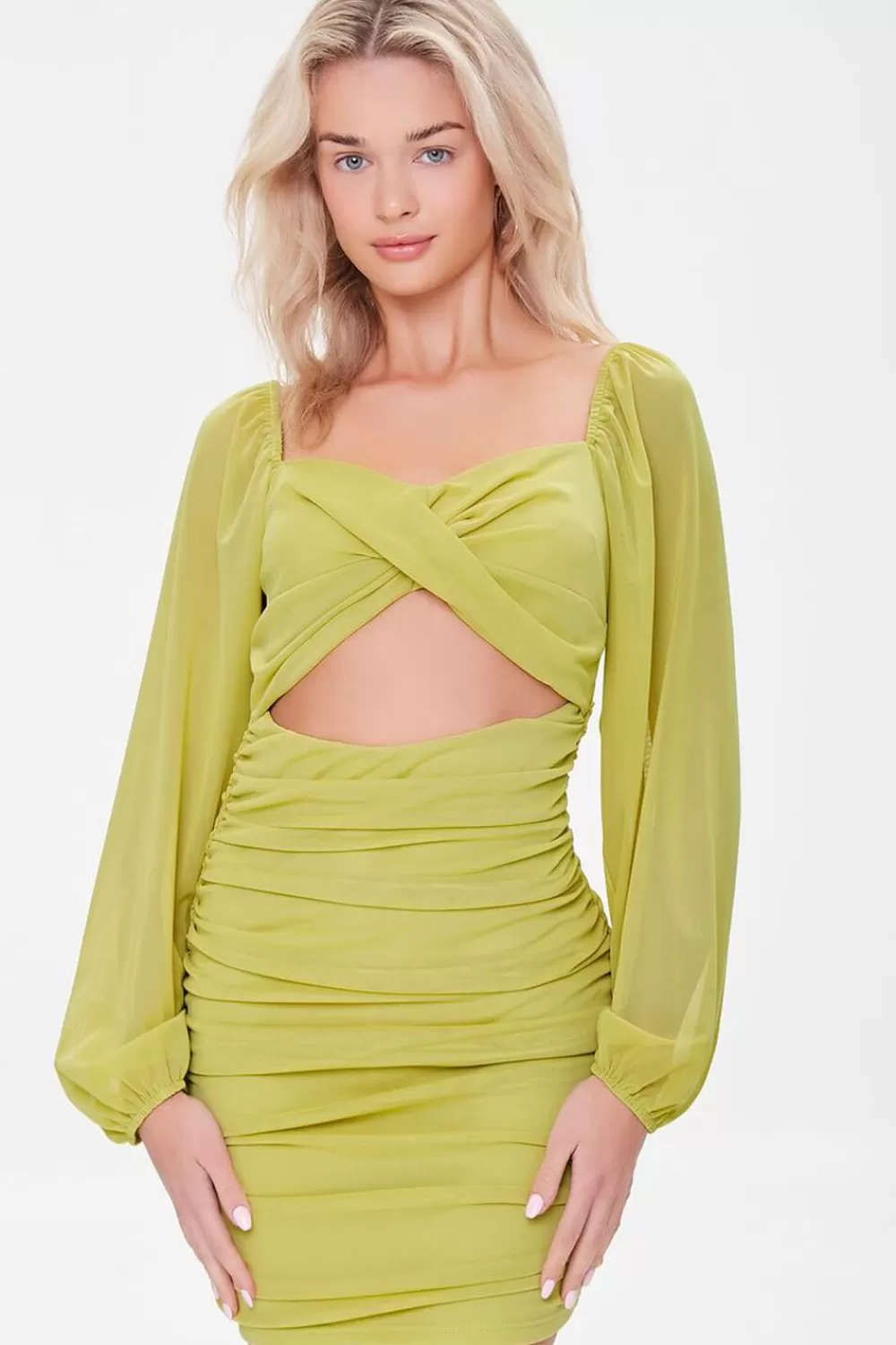 Forever 21 Ruched Mesh Cutout Mini Dress | Women Dresses