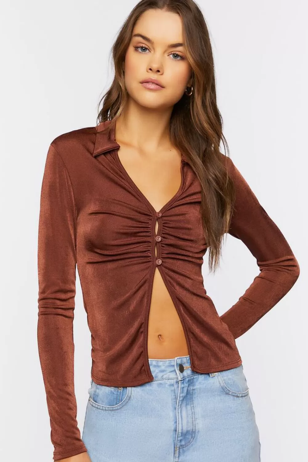 Forever 21 Ruched Split-Hem Shirt | Women Tops