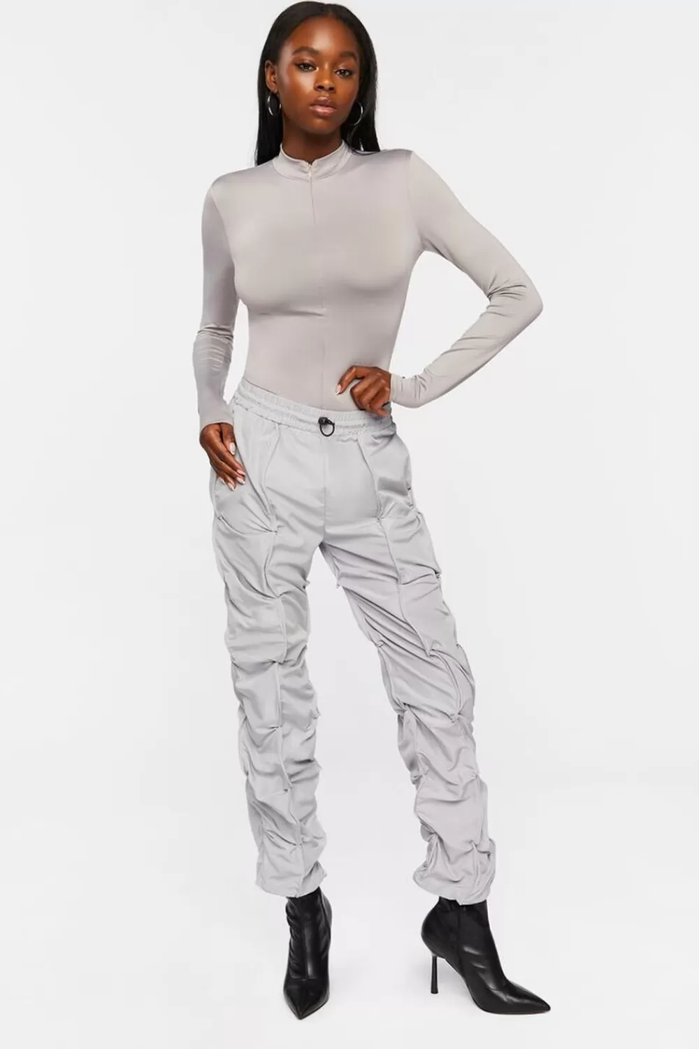 Bottoms>Forever 21 Ruched Toggle Drawstring Joggers Grey