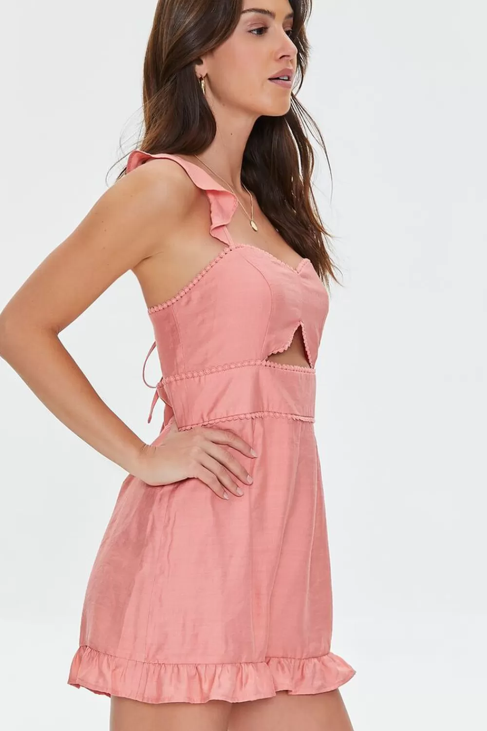 Rompers + Jumpsuits>Forever 21 Ruffled Cutout Tie-Back Romper Tigerlily