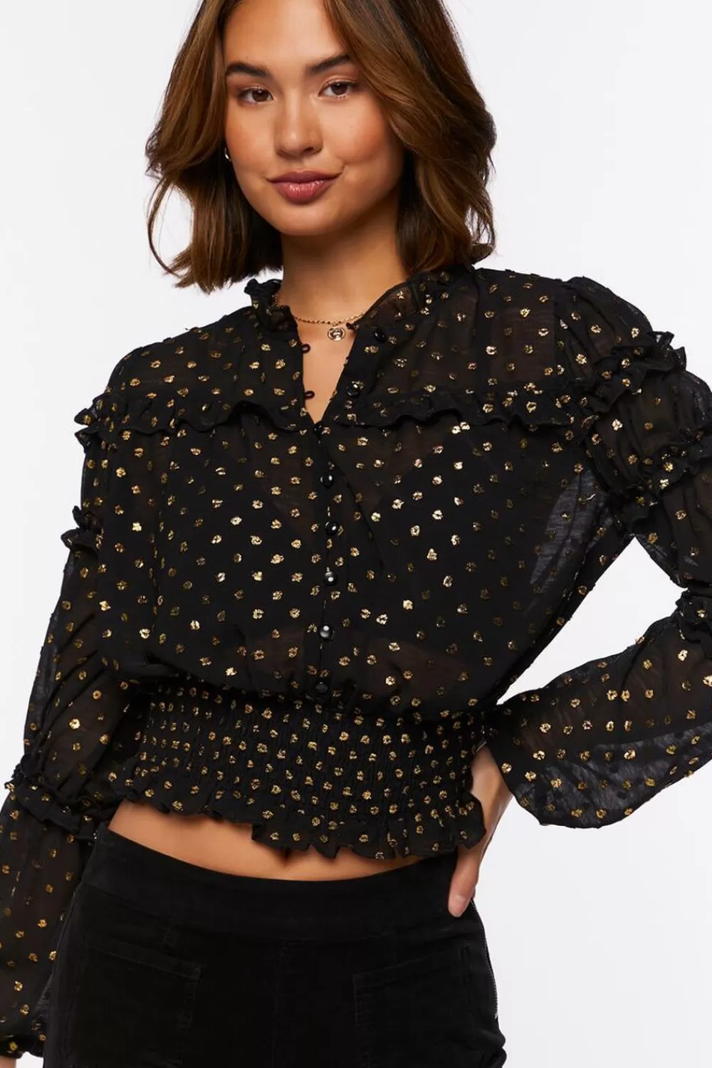 Forever 21 Ruffled Polka Dot Chiffon Top | Women Tops