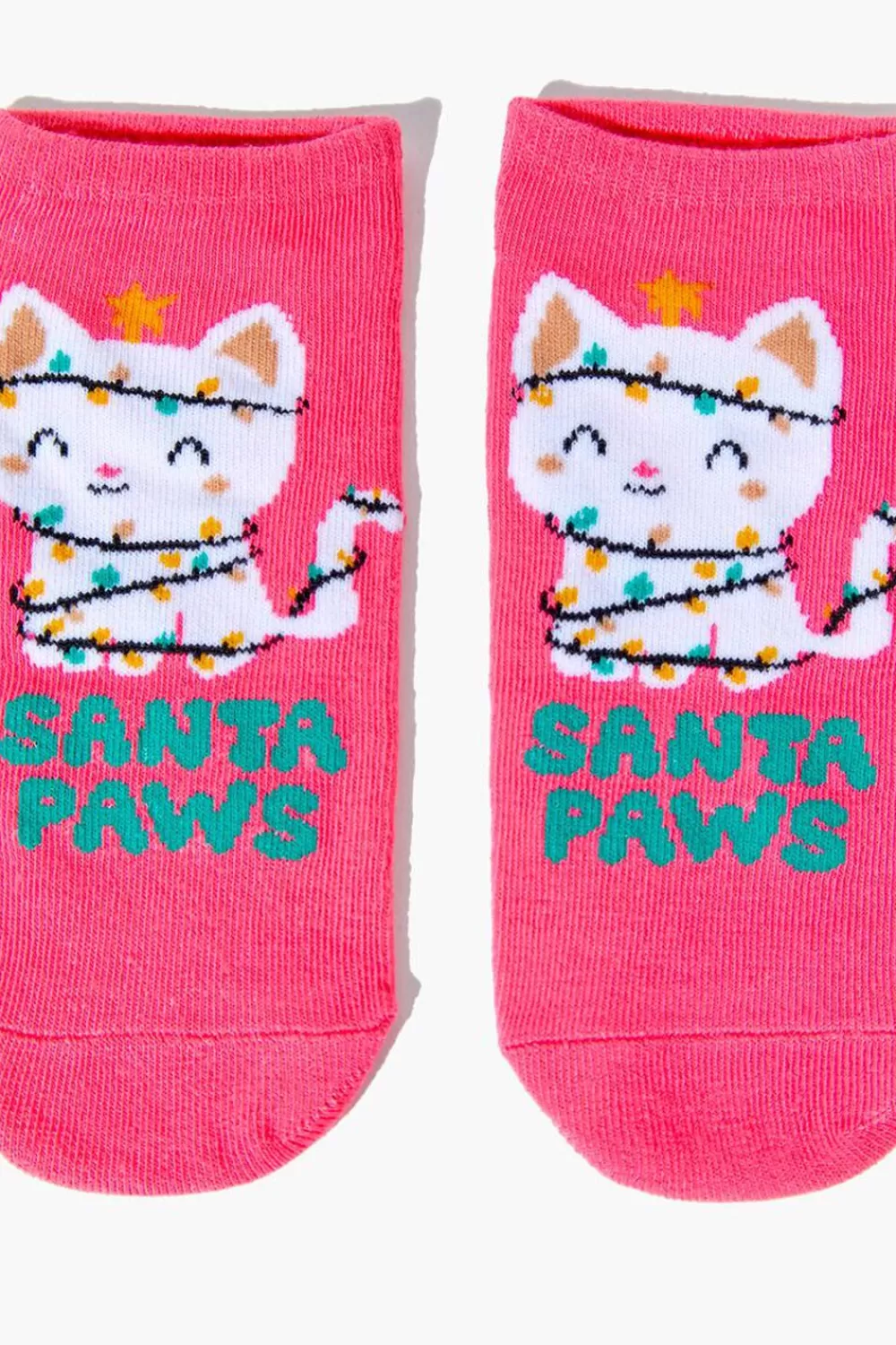 Socks + Tights>Forever 21 Santa Paws Ankle Socks Pink/Multi