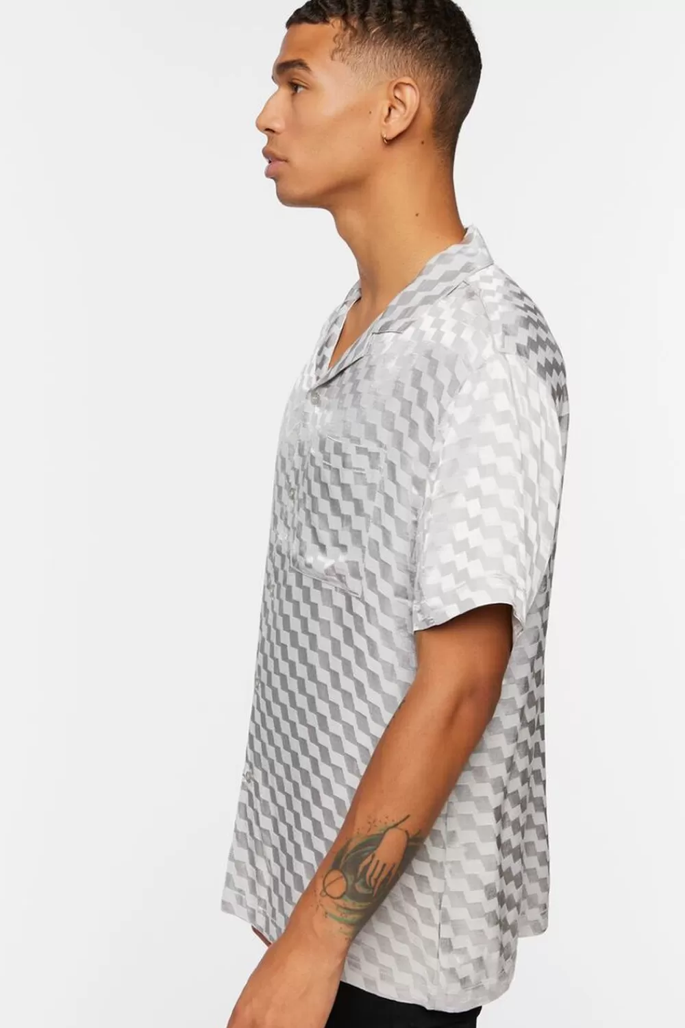 Shirts>Forever 21 Satin Checkered Shirt Grey