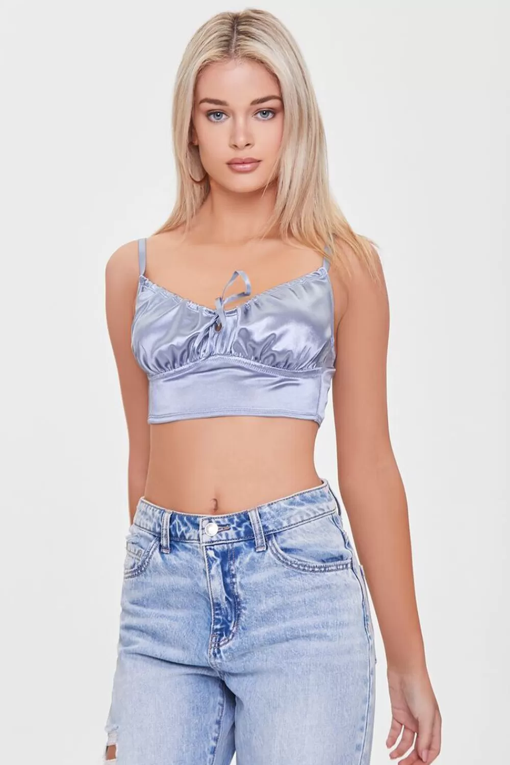 Loungewear>Forever 21 Satin Cropped Lingerie Cami Dark Blue