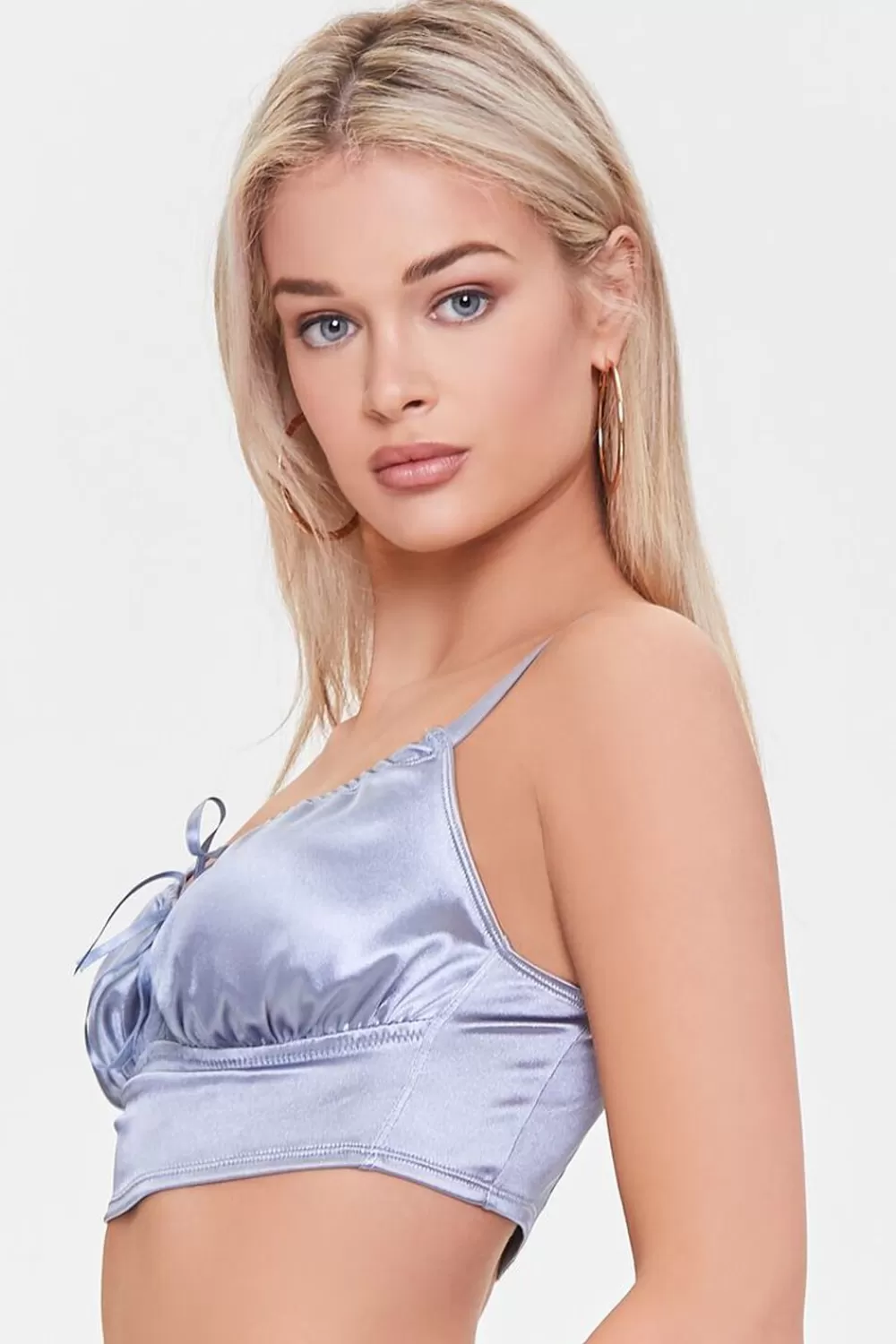 Loungewear>Forever 21 Satin Cropped Lingerie Cami Dark Blue