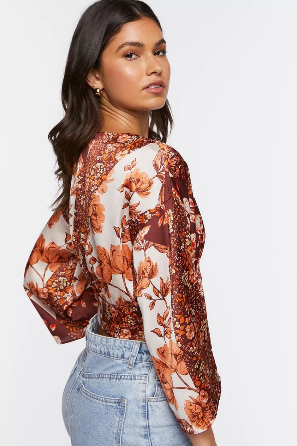 Forever 21 Satin Floral Print Tie-Front Top | Women Tops