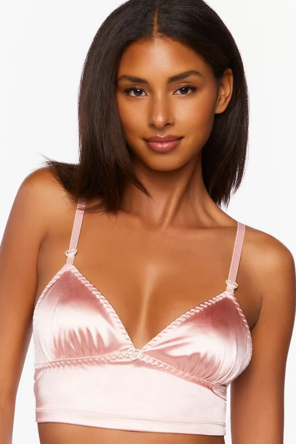 Loungewear>Forever 21 Satin Longline Triangle Bralette Peachy Cheeks