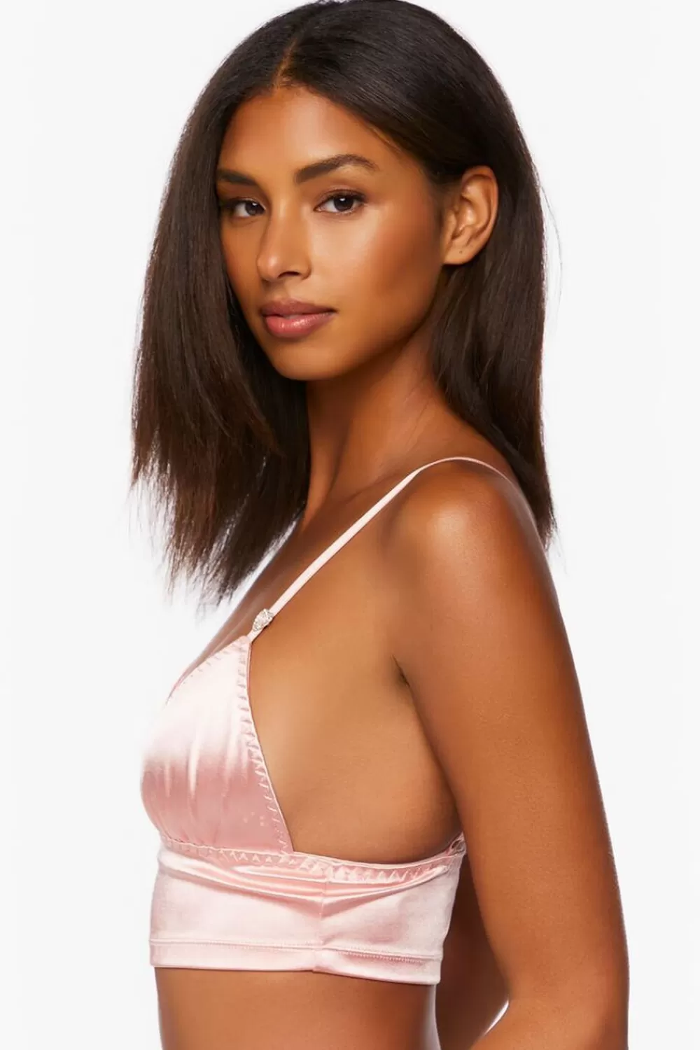 Loungewear>Forever 21 Satin Longline Triangle Bralette Peachy Cheeks
