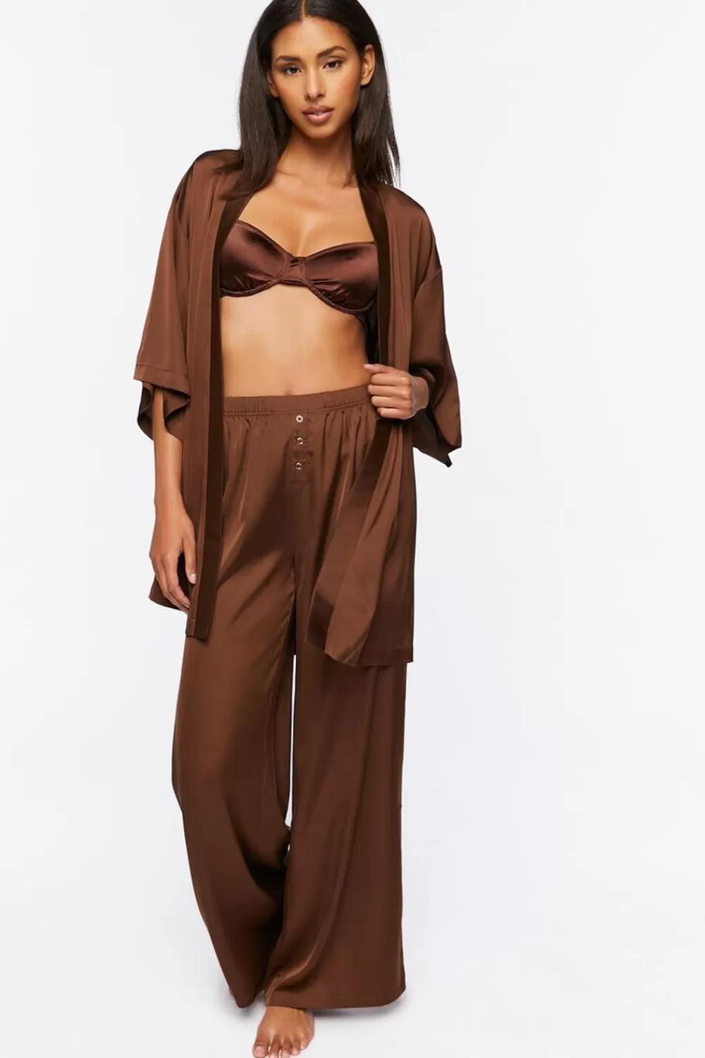 Matching Sets>Forever 21 Satin Pajama Pants Brown