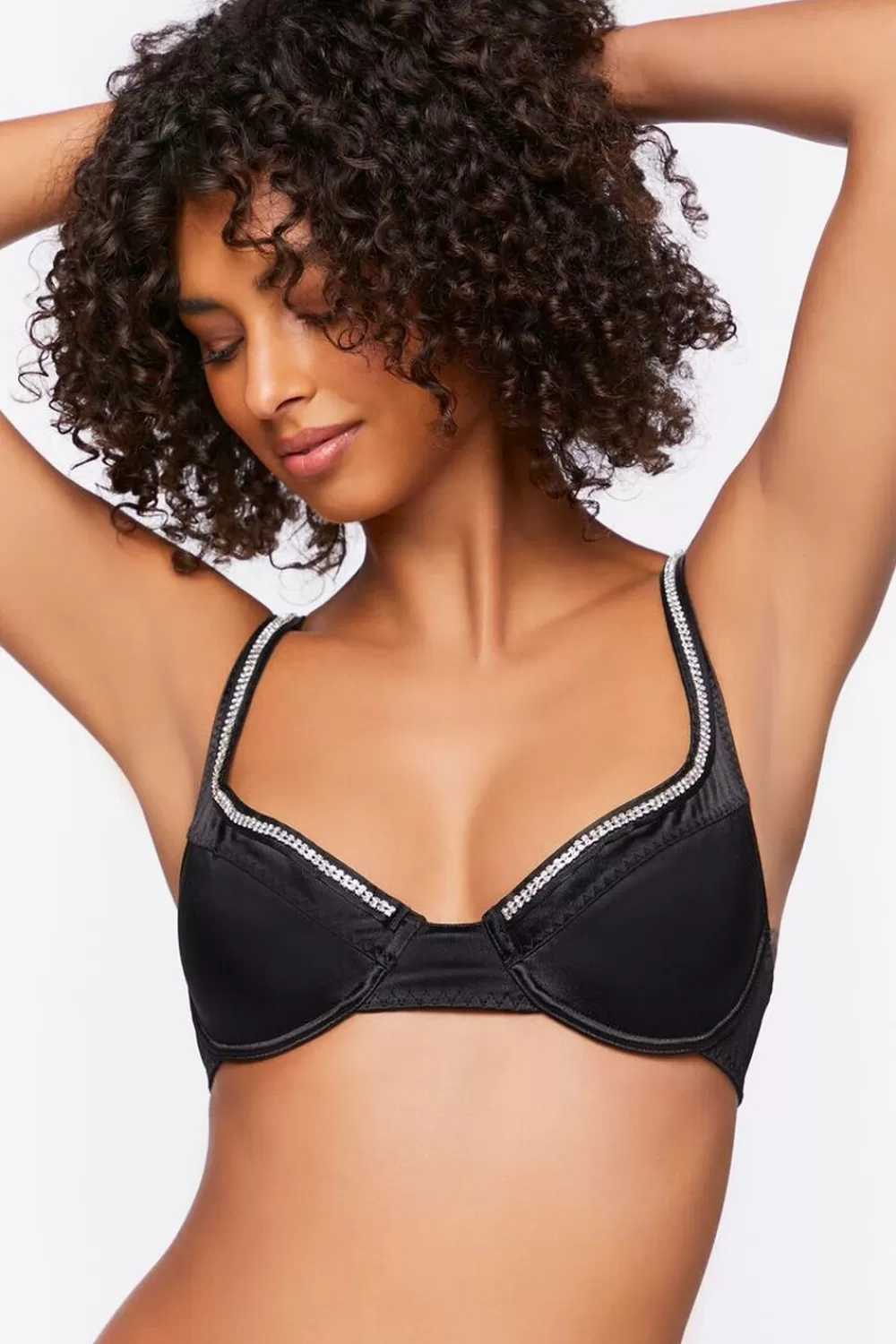 Loungewear>Forever 21 Satin Rhinestone Bra Black/Silver