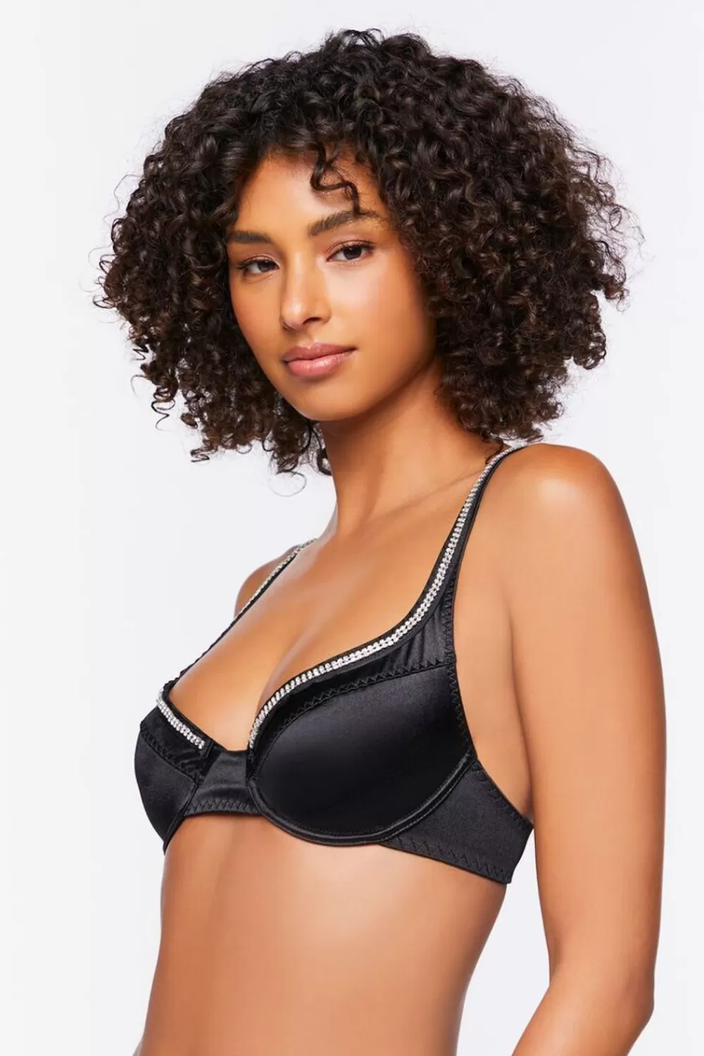 Loungewear>Forever 21 Satin Rhinestone Bra Black/Silver