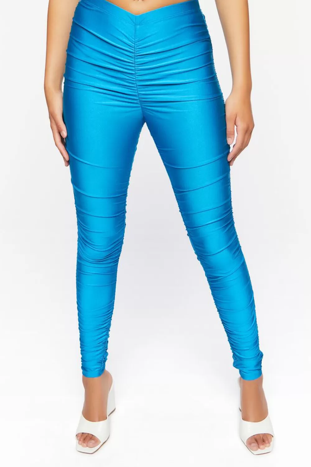 Bottoms>Forever 21 Satin Ruched Leggings Teal