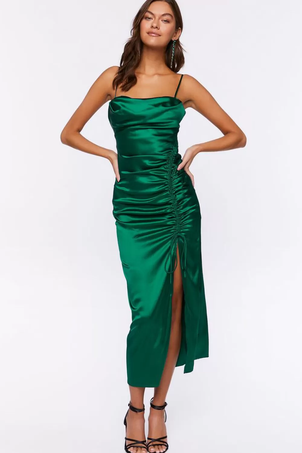 Forever 21 Satin Ruched Midi Dress | Women Dresses