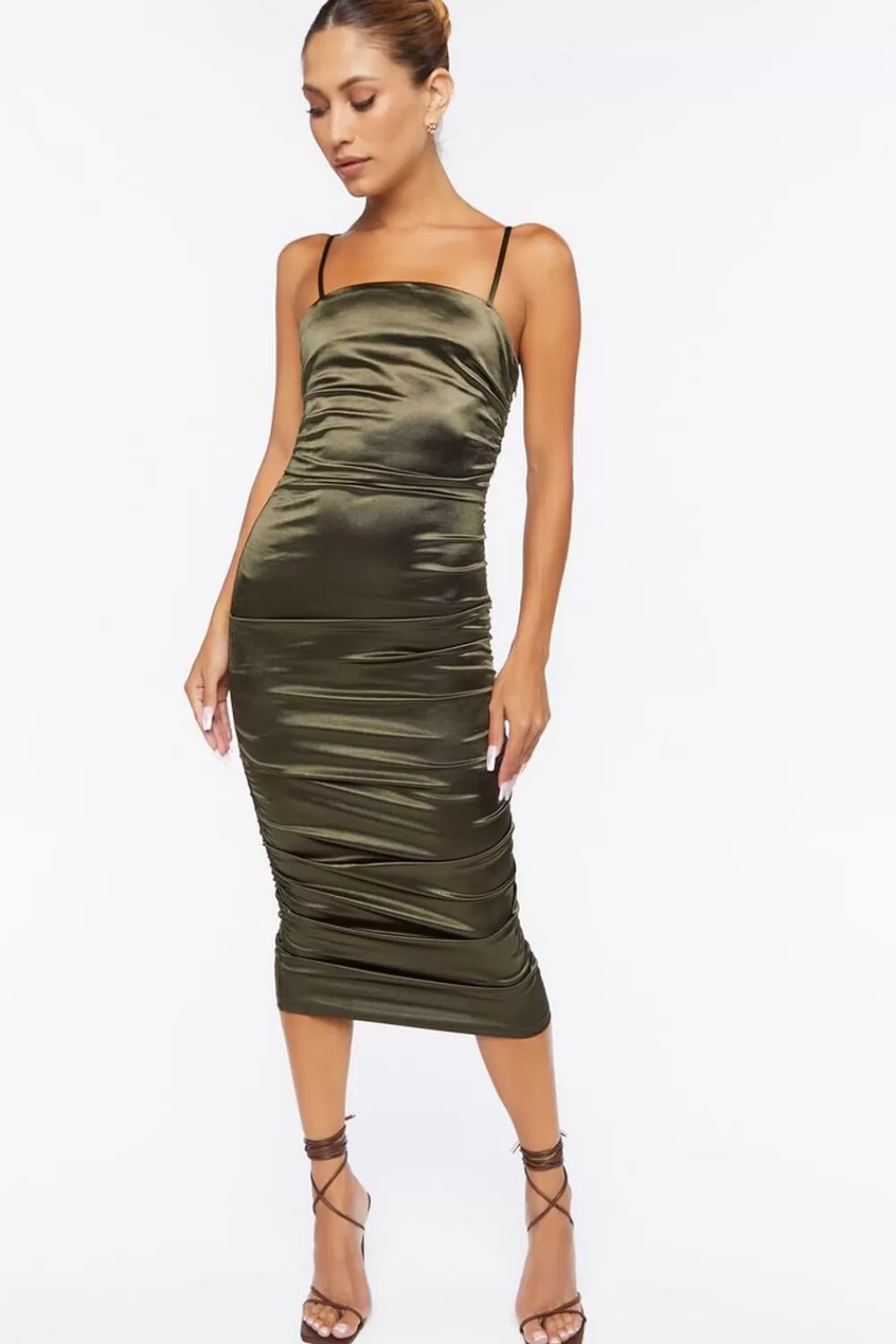 Forever 21 Satin Ruched Midi Dress | Women Dresses