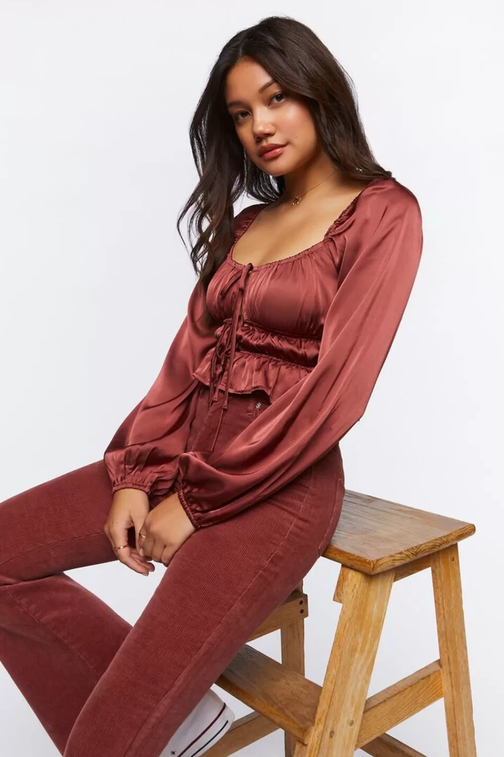 Forever 21 Satin Ruffle-Hem Crop Top | Women Tops