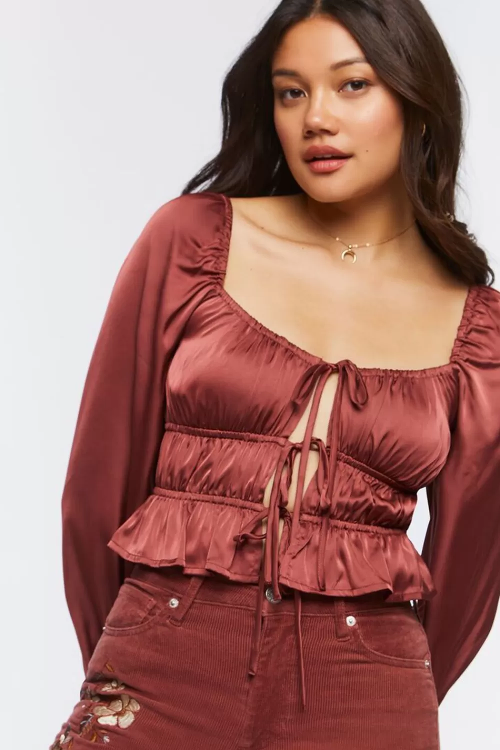 Forever 21 Satin Ruffle-Hem Crop Top | Women Tops