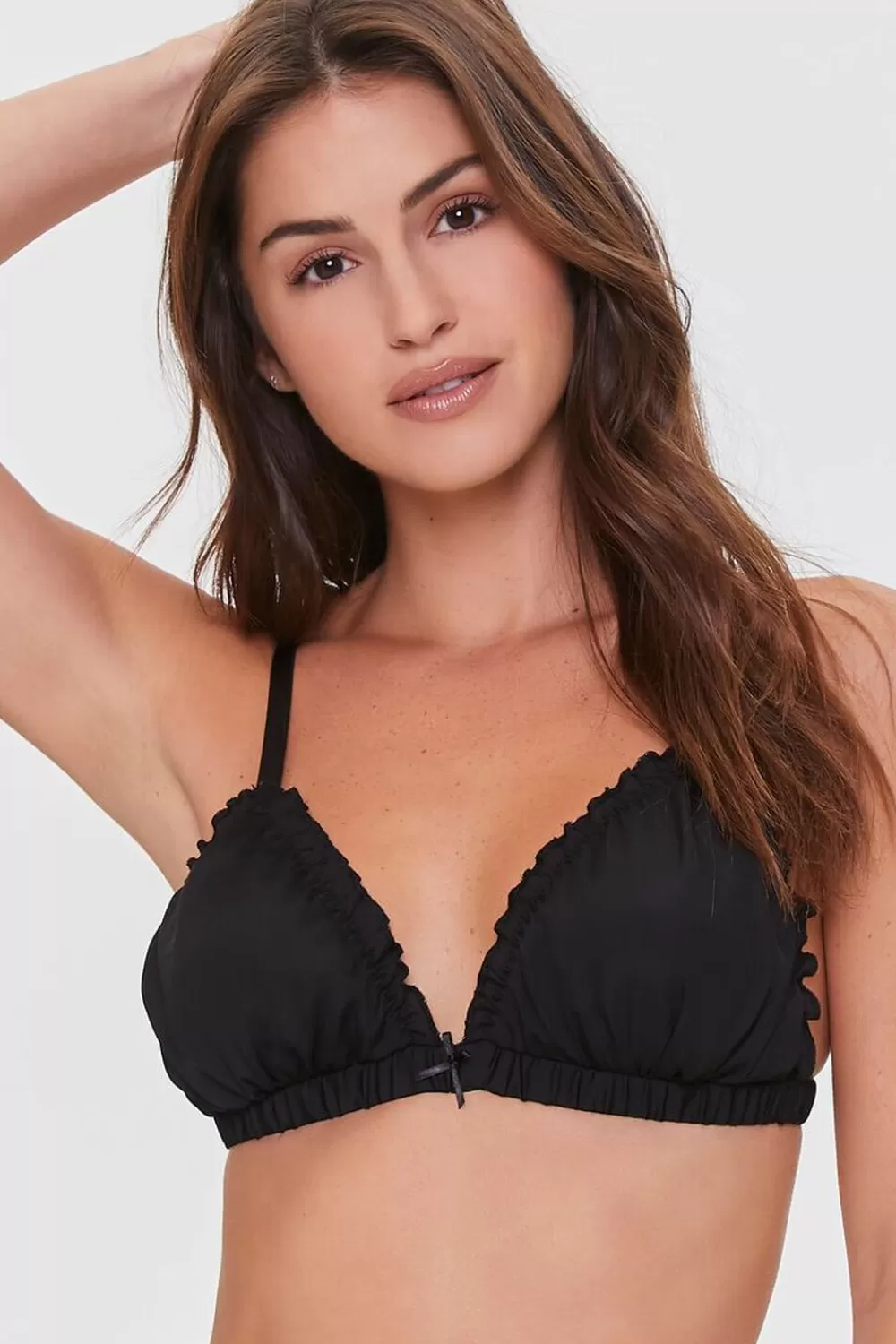 Loungewear>Forever 21 Satin Ruffle-Trim Bra Black