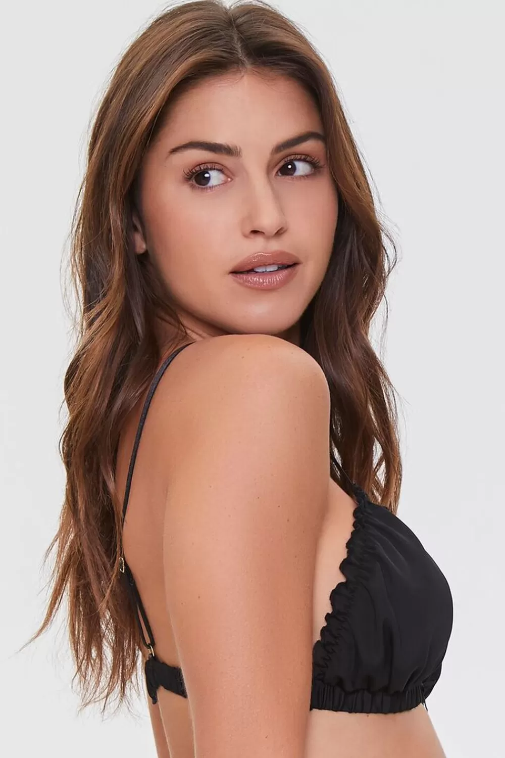 Loungewear>Forever 21 Satin Ruffle-Trim Bra Black