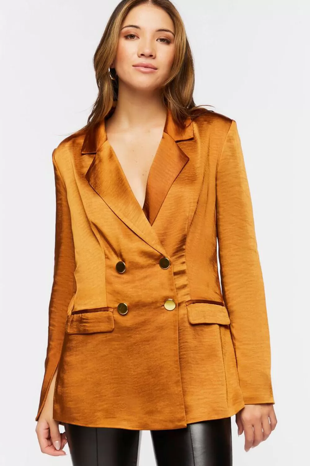 Jackets + Outerwear>Forever 21 Satin Split-Sleeve Blazer Root Beer